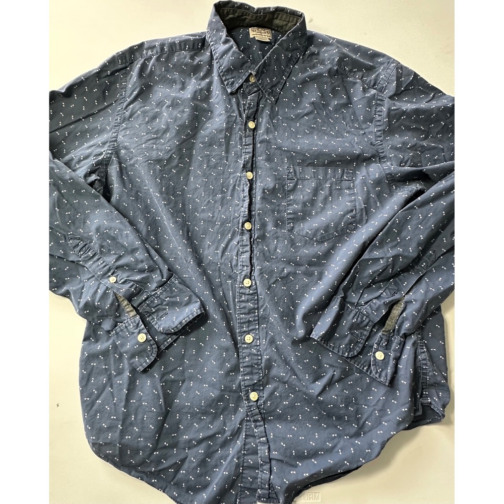 J.Crew Mens Blue Cotton Button Down Shirt Arrow Print Long Sleeve Size L 53378
